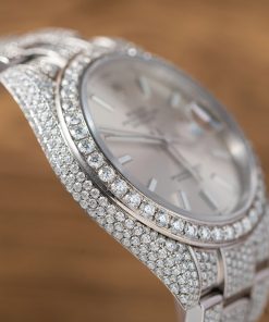 Rolex DateJust Best Replica Watch Custom Moissanite Diamonds Siver Dial 41mm (2)