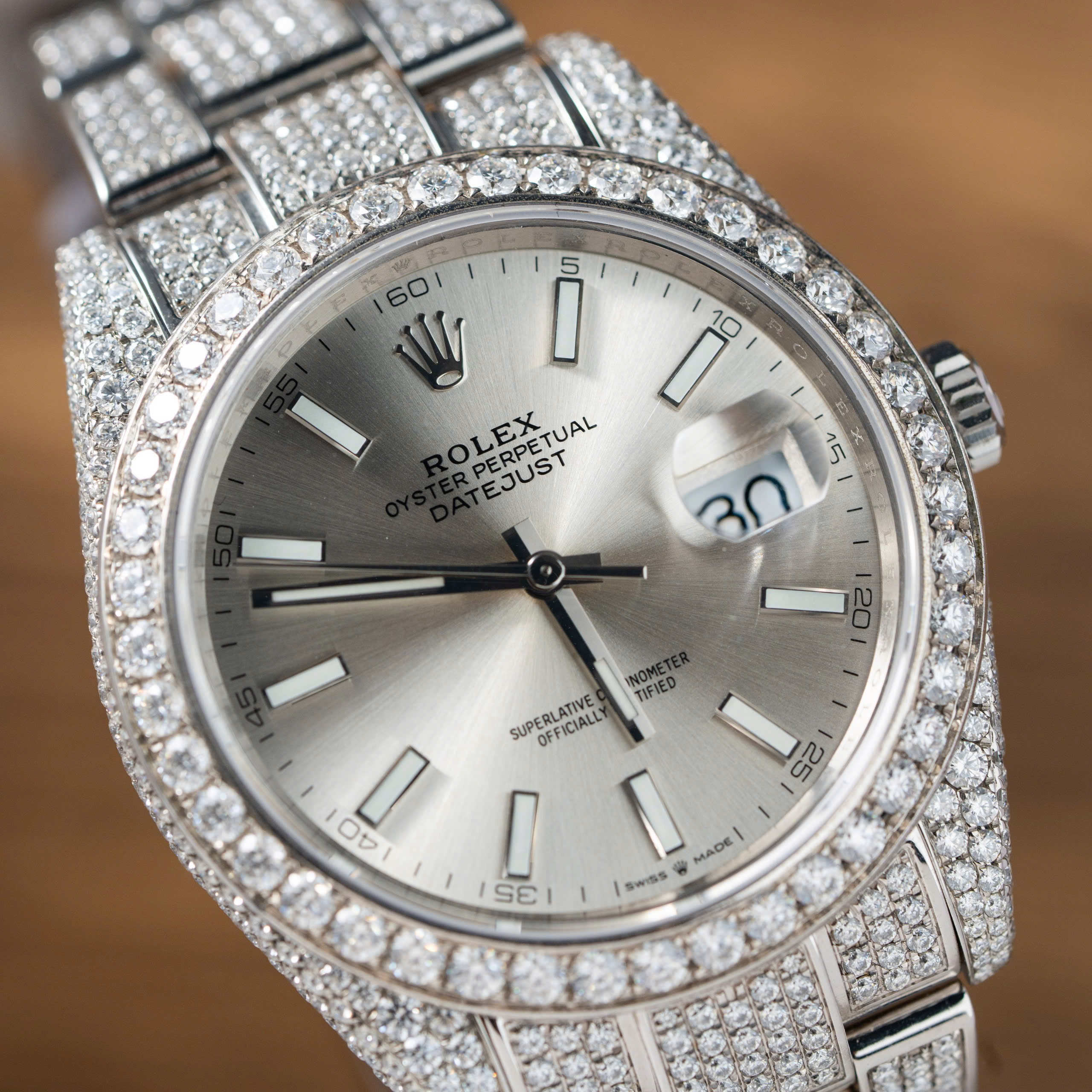 Rolex DateJust Best Replica Watch Custom Moissanite Diamonds Siver Dial 41mm (7) Rolex DateJust Best Replica Watch Custom Moissanite Diamonds Siver Dial 41mm (2)