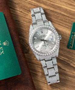 Rolex DateJust Best Replica Watch Custom Moissanite Diamonds Siver Dial 41mm (2)