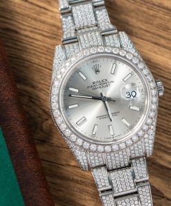 Rolex DateJust Best Replica Watch Custom Moissanite Diamonds Siver Dial 41mm (2)