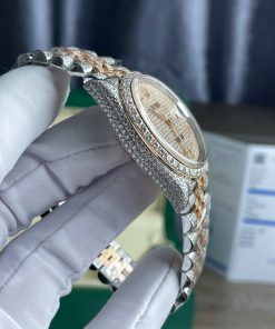 Rolex DateJust Best Replica Watch Gold Wrapped + Moissanite Diamonds Custom 36mm (2)