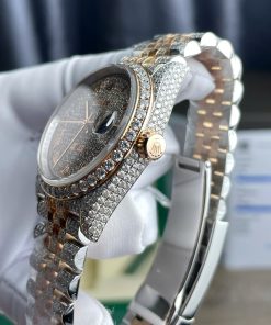 Rolex DateJust Best Replica Watch Gold Wrapped + Moissanite Diamonds Custom 36mm (2)