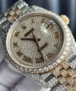 Rolex DateJust Best Replica Watch Gold Wrapped + Moissanite Diamonds Custom 36mm (2)