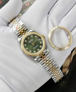 Rolex DateJust Best Replica Watch Green Dial Custom Gold Wrapped + Moissanite Diamond GMF 31mm (1)