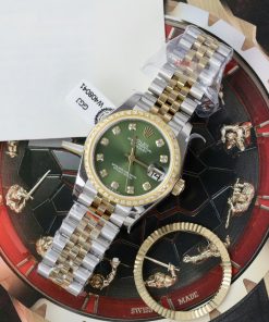 Rolex DateJust Best Replica Watch Green Dial Custom Gold Wrapped + Moissanite Diamond GMF 31mm (1)