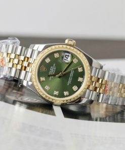 Rolex DateJust Best Replica Watch Green Dial Custom Gold Wrapped + Moissanite Diamond GMF 31mm (1)
