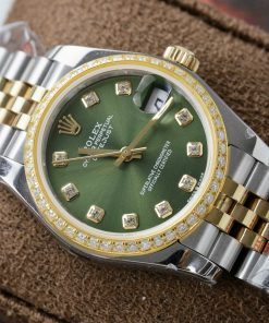 Rolex DateJust Best Replica Watch Green Dial Custom Gold Wrapped + Moissanite Diamond GMF 31mm (1)