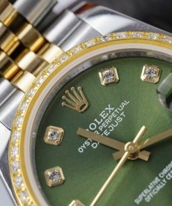 Rolex DateJust Best Replica Watch Green Dial Custom Gold Wrapped + Moissanite Diamond GMF 31mm (1)