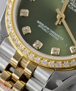 Rolex DateJust Best Replica Watch Green Dial Custom Gold Wrapped + Moissanite Diamond GMF 31mm (1)
