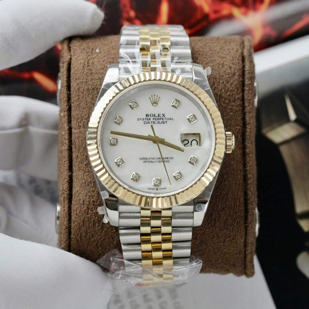 Rolex DateJust Best Replica Watch Mother Of Pearl Dial Custom Gold Wrapped 41mm (2)