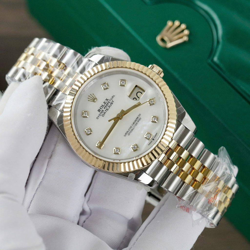 Rolex DateJust Best Replica Watch Mother Of Pearl Dial Custom Gold Wrapped 41mm (2)