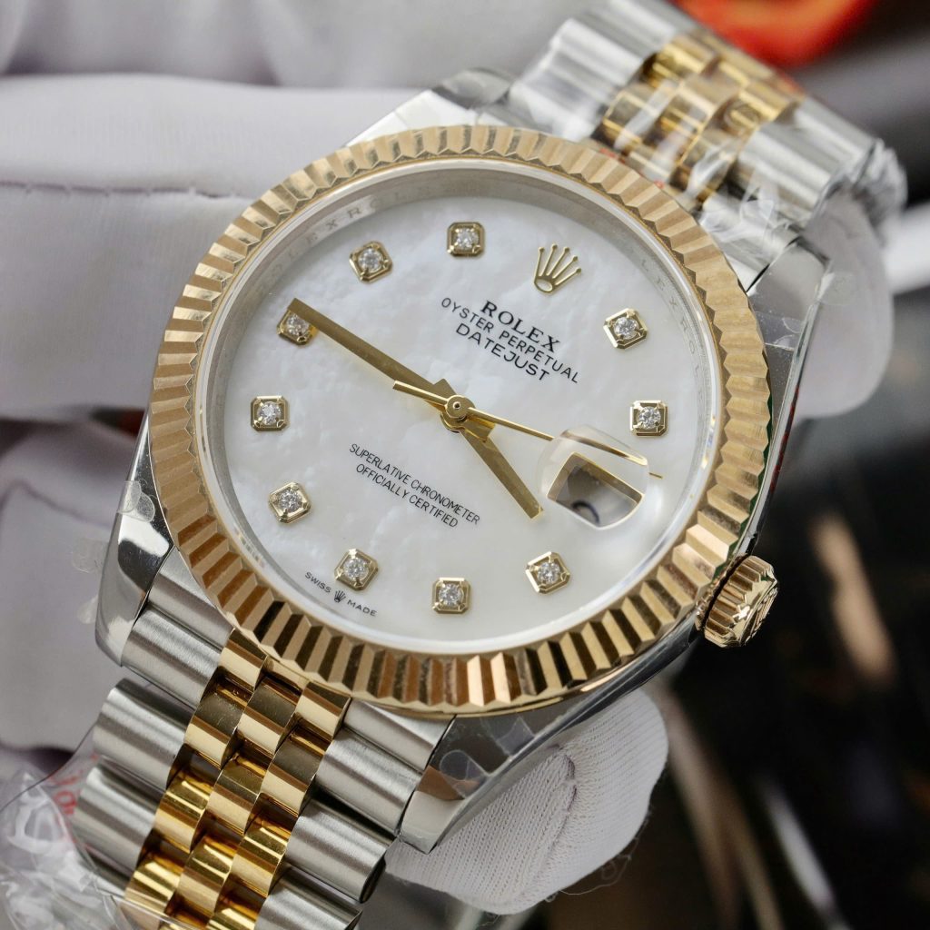 Rolex DateJust Best Replica Watch Mother Of Pearl Dial Custom Gold Wrapped 41mm (2)