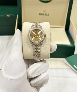 Rolex DateJust Bezel Diamond Moissanite Replica Watches Dial Champagne Gold 28mm (2)