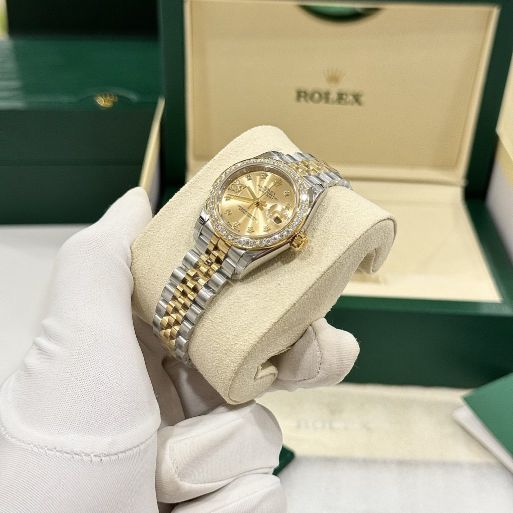 Rolex DateJust Bezel Diamond Moissanite Replica Watches Dial Champagne Gold 28mm (2)