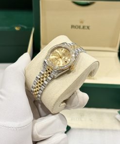 Rolex DateJust Bezel Diamond Moissanite Replica Watches Dial Champagne Gold 28mm (2)