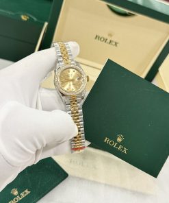 Rolex DateJust Bezel Diamond Moissanite Replica Watches Dial Champagne Gold 28mm (2)