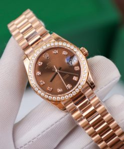 Rolex DateJust Bezel Moissanite Diamonds Chocolate Dial Women's 31mm (4)
