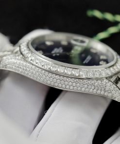 Rolex DateJust Blue Dial Replica Watch Custom Moissanite Diamonds 41mm (2)
