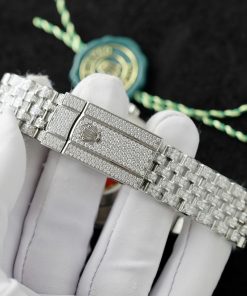 Rolex DateJust Blue Dial Replica Watch Custom Moissanite Diamonds 41mm (2)