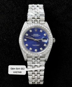 Rolex DateJust Blue Dial Replica Watch Custom Moissanite Diamonds 41mm (2)