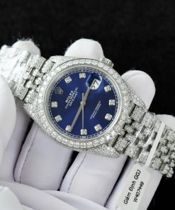 Rolex DateJust Blue Dial Replica Watch Custom Moissanite Diamonds 41mm (2)