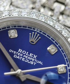 Rolex DateJust Blue Dial Replica Watch Custom Moissanite Diamonds 41mm (2)