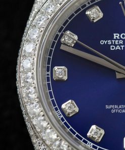 Rolex DateJust Blue Dial Replica Watch Custom Moissanite Diamonds 41mm (2)