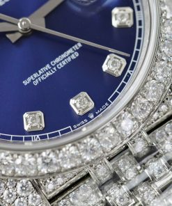 Rolex DateJust Blue Dial Replica Watch Custom Moissanite Diamonds 41mm (2)