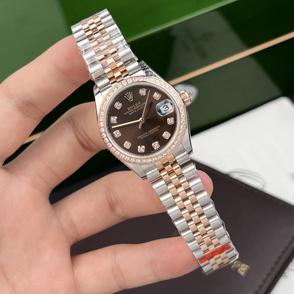 Rolex DateJust Chocolate Dial Diamonds Bezel Replica Women's 31mm (2)