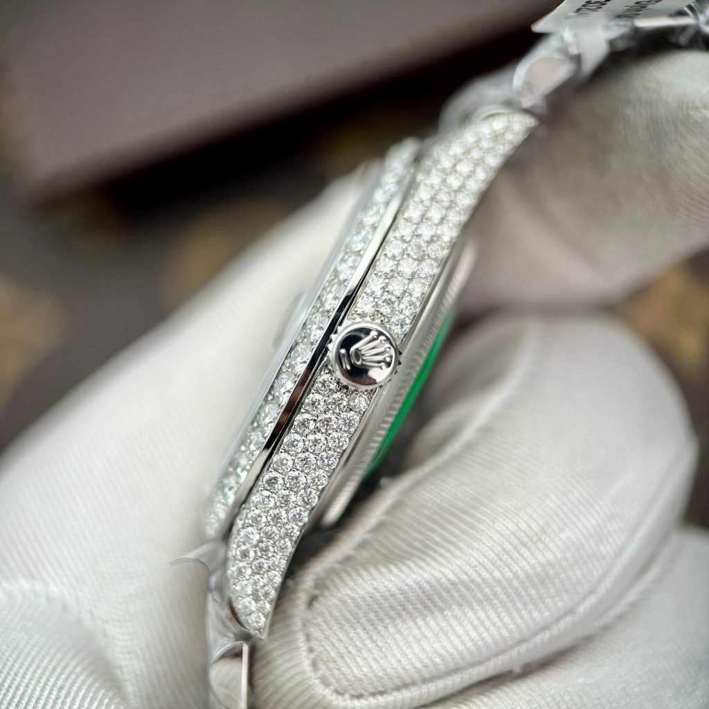 Rolex DateJust Custom Full Diamond Moissanite Best Replica Watch Clean Factory 41mm (2)