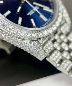 Rolex DateJust Custom Moissanite Diamonds Replica Watches Blue Dial 41mm (1)