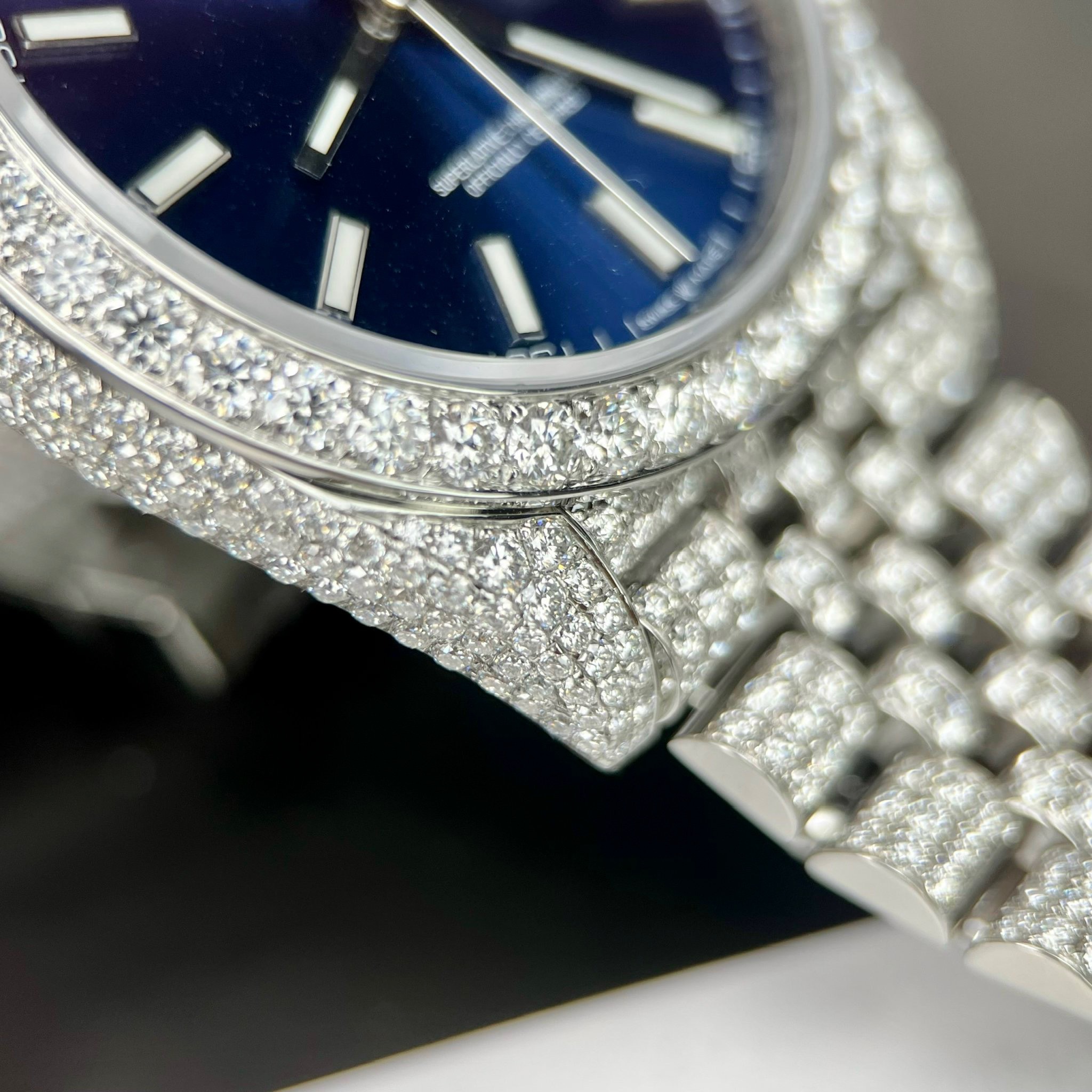 Rolex DateJust Custom Moissanite Diamonds Replica Watches Blue Dial 41mm (5) Rolex DateJust Custom Moissanite Diamonds Replica Watches Blue Dial 41mm (1)