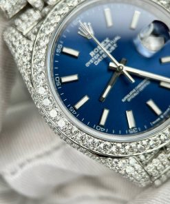 Rolex DateJust Custom Moissanite Diamonds Replica Watches Blue Dial 41mm (1)