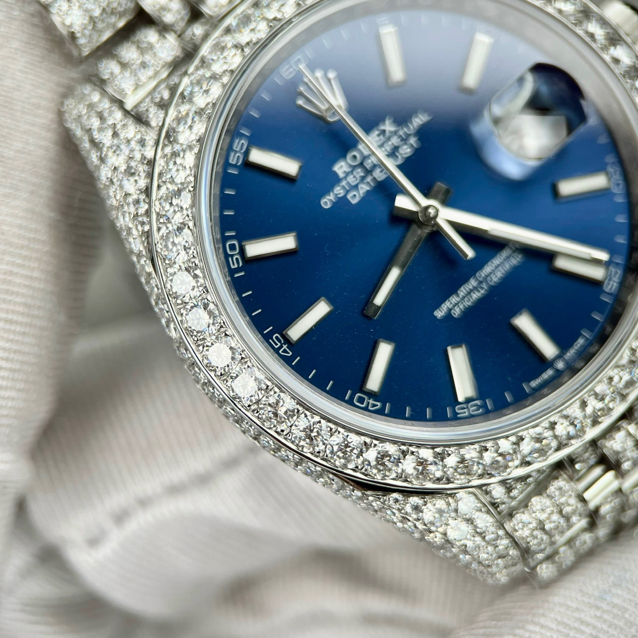 Rolex DateJust Custom Moissanite Diamonds Replica Watches Blue Dial 41mm (6) Rolex DateJust Custom Moissanite Diamonds Replica Watches Blue Dial 41mm (1)