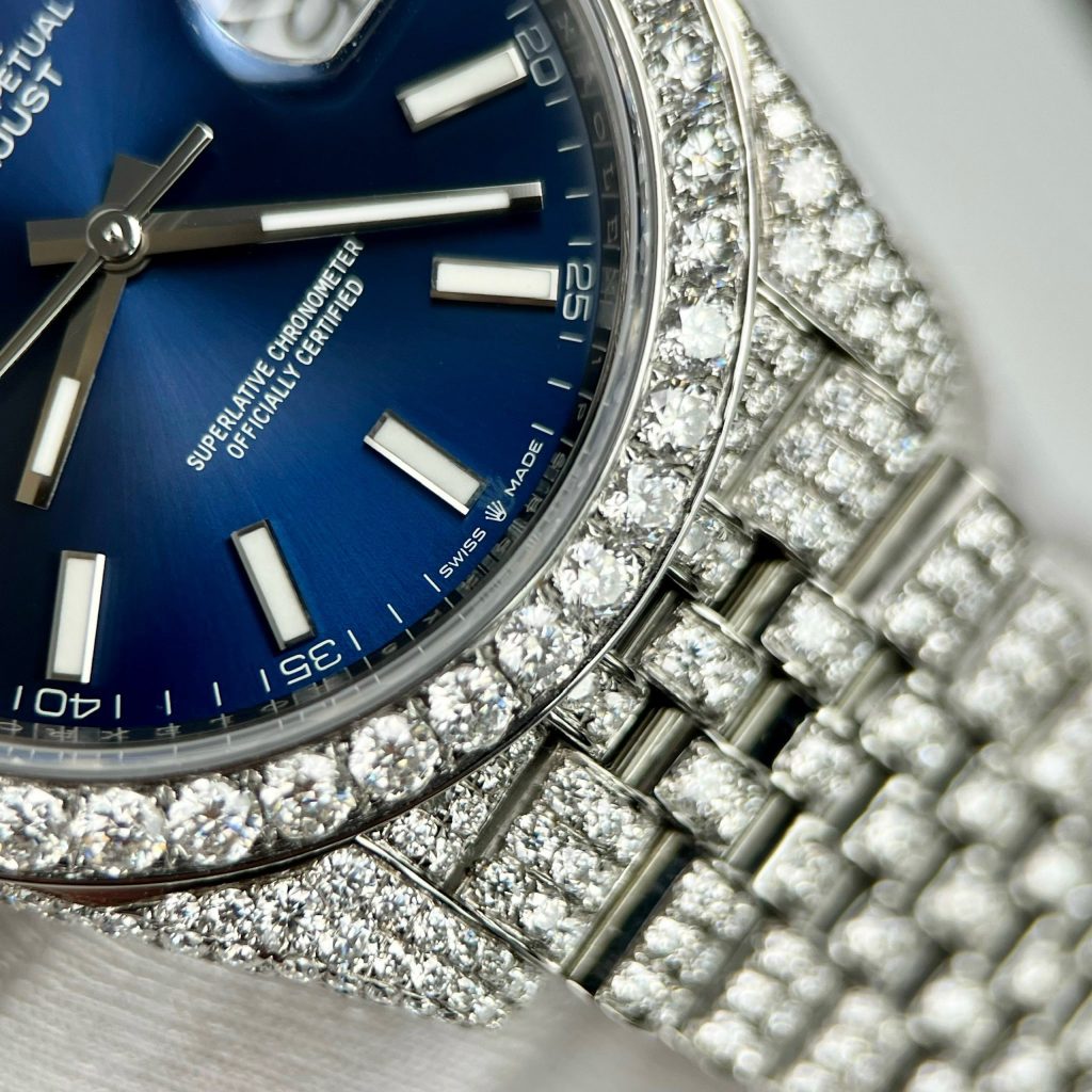 Rolex DateJust Custom Moissanite Diamonds Replica Watches Blue Dial 41mm (1)