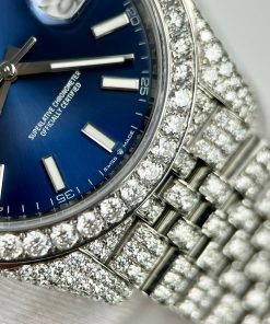 Rolex DateJust Custom Moissanite Diamonds Replica Watches Blue Dial 41mm (1)