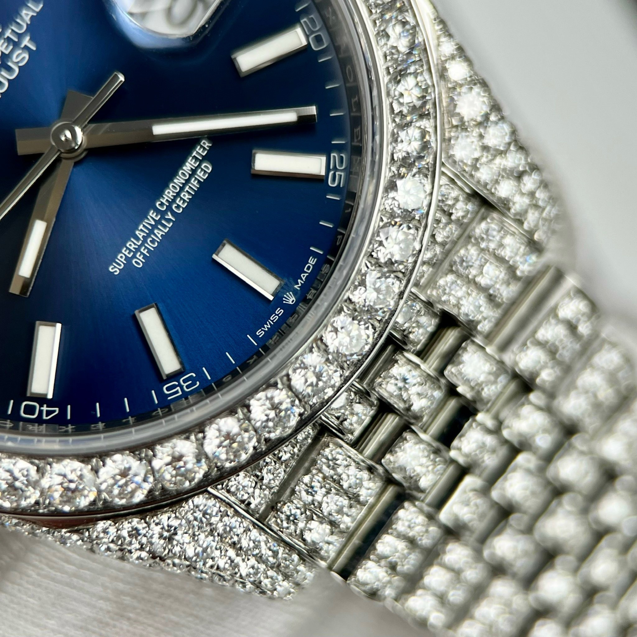 Rolex DateJust Custom Moissanite Diamonds Replica Watches Blue Dial 41mm (7) Rolex DateJust Custom Moissanite Diamonds Replica Watches Blue Dial 41mm (1)