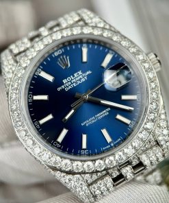 Rolex DateJust Custom Moissanite Diamonds Replica Watches Blue Dial 41mm (1)