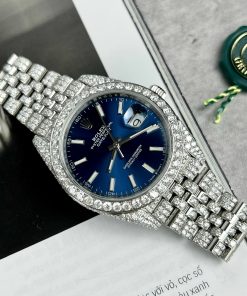Rolex DateJust Custom Moissanite Diamonds Replica Watches Blue Dial 41mm (1)