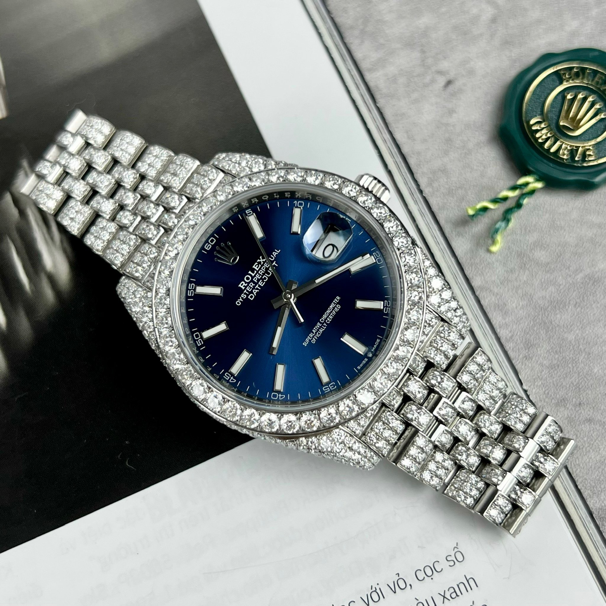 Rolex DateJust Custom Moissanite Diamonds Replica Watches Blue Dial 41mm (9) Rolex DateJust Custom Moissanite Diamonds Replica Watches Blue Dial 41mm (1)