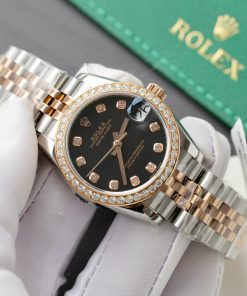 Rolex DateJust Replica 11 Watch Black Dial Custom Moissanite Diamonds 31mm (2)