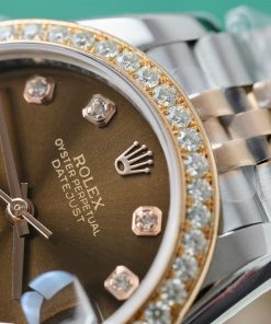 Rolex DateJust Replica Watch Chocolate Dial Custom Moissanite Diamonds 31mm (5)
