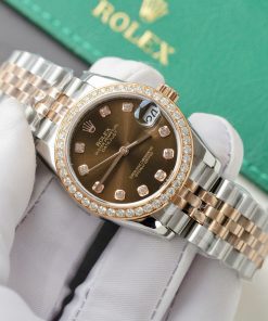 Rolex DateJust Replica Watch Chocolate Dial Custom Moissanite Diamonds 31mm (2)