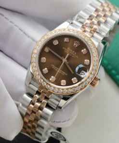 Rolex DateJust Replica Watch Chocolate Dial Custom Moissanite Diamonds 31mm (2)