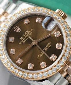 Rolex DateJust Replica Watch Chocolate Dial Custom Moissanite Diamonds 31mm (5)