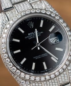 Rolex DateJust Replica Watch Custom Moissanite Diamonds Black Dial 41mm (2)