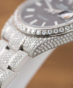 Rolex DateJust Replica Watch Custom Moissanite Diamonds Black Dial 41mm (2)