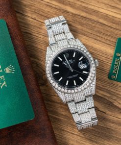 Rolex DateJust Replica Watch Custom Moissanite Diamonds Black Dial 41mm (2)