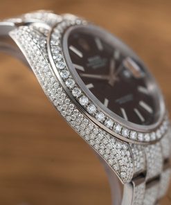 Rolex DateJust Replica Watch Custom Moissanite Diamonds Black Dial 41mm (2)