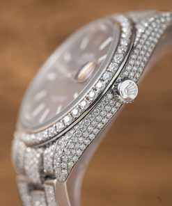 Rolex DateJust Replica Watch Custom Moissanite Diamonds Black Dial 41mm (2)